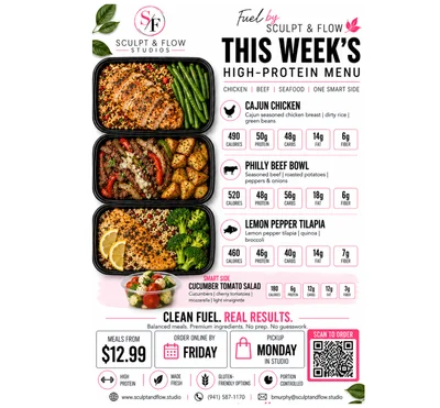 <p style="text-align: center;">Food prep done right for you!&nbsp;</p>
<p style="text-align: center;">&nbsp;</p>
<p style="text-align: center;">Order by Friday, pick up on Monday!</p>