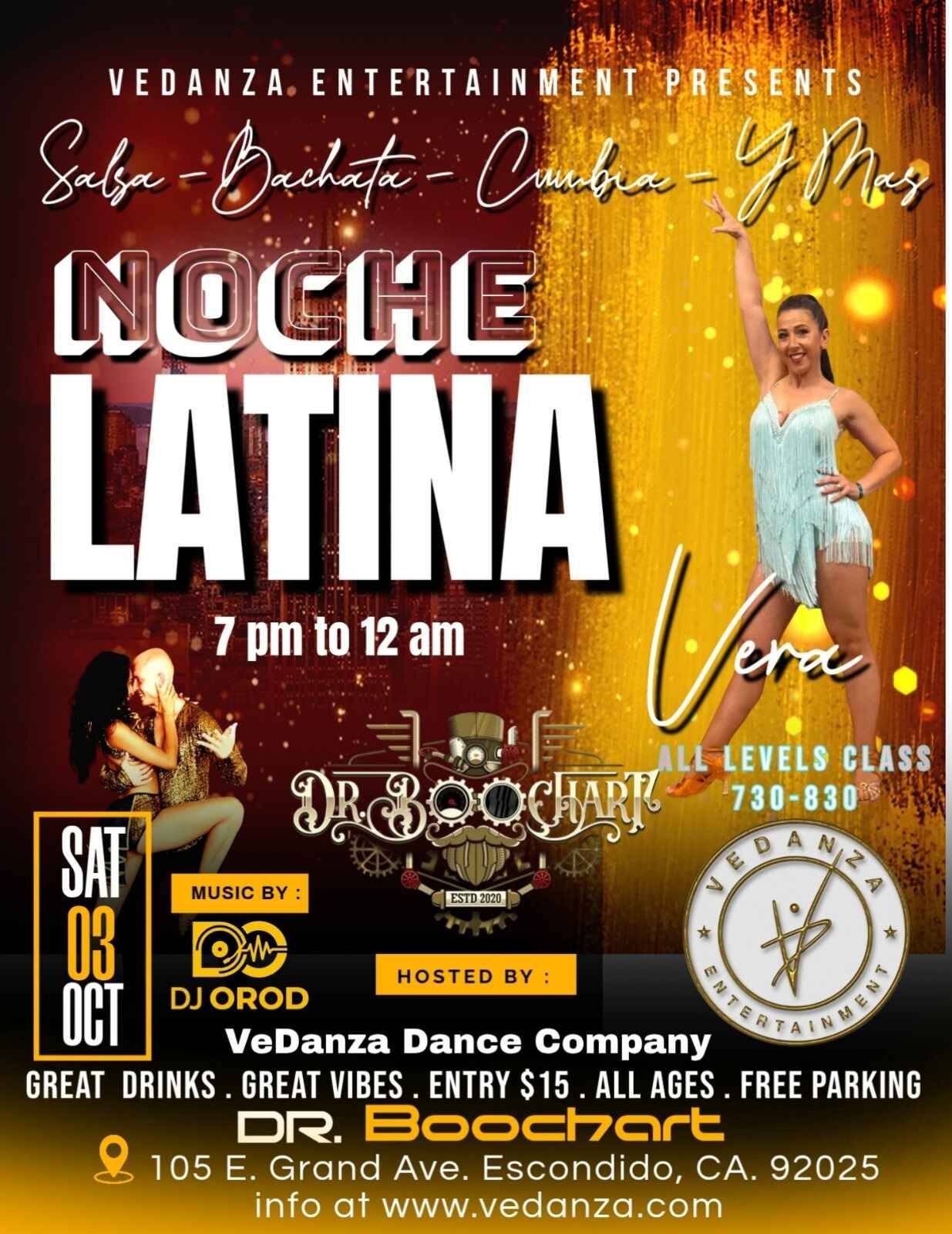 <p>Beginner-friendly Dance Class @ 7:30 PM. No Partner Needed.</p>
<p>Social Dancing Until 12:00 AM</p>
<p>$15 Cover | Free Parking</p>
<p>105 E Grand Ave, Escondido, CA 92025</p>