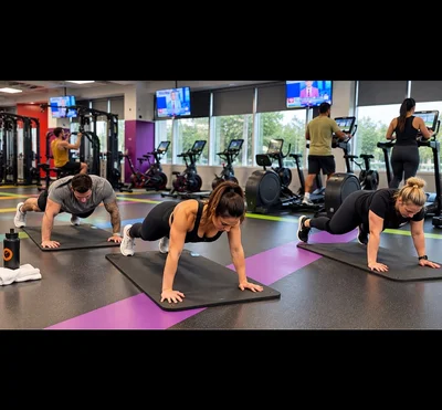 three people doing planks during corporate fitness training